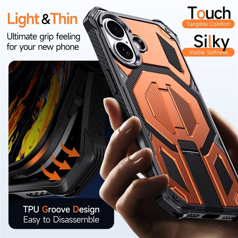 For iPhone 17 Magnetic Case TPU + PC Kickstand Phone Cover Drop Protection - Orange