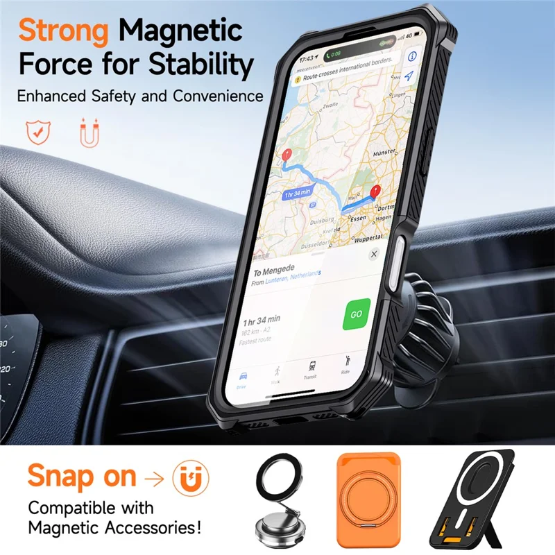 For iPhone 17 Magnetic Case TPU + PC Kickstand Phone Cover Drop Protection - Orange