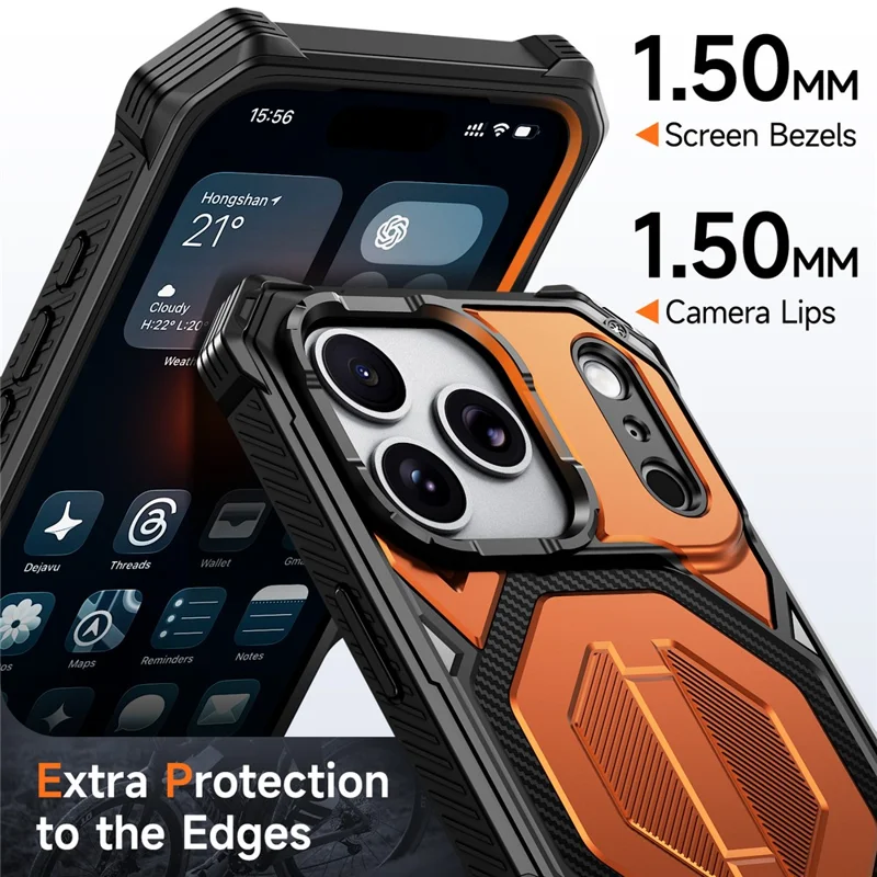 For iPhone 17 Pro Magnetic Case TPU + PC Kickstand Phone Cover Drop Protection - Orange