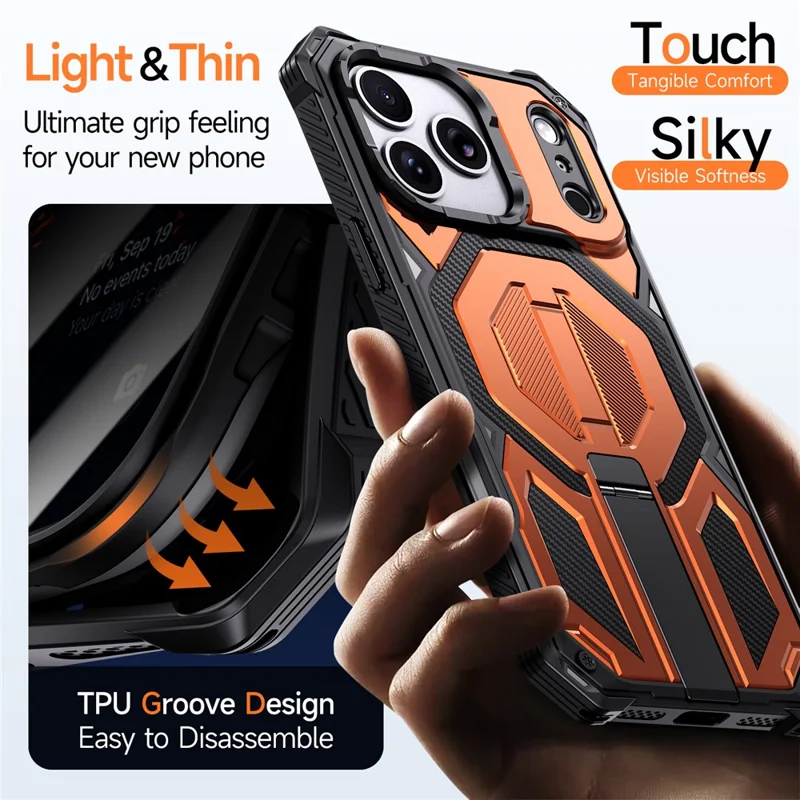 For iPhone 17 Pro Magnetic Case TPU + PC Kickstand Phone Cover Drop Protection - Orange