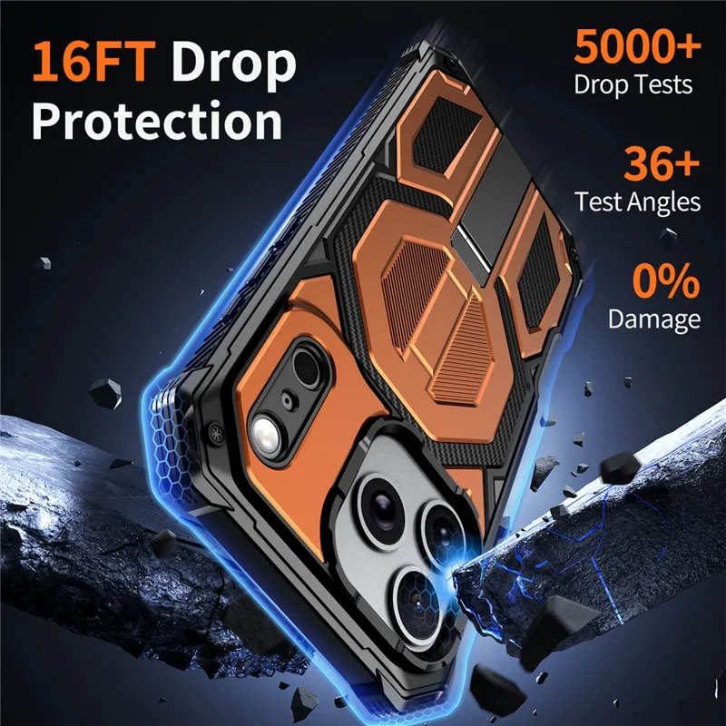 Funda magnetica per iPhone 17 Pro Max con supporto TPU + PC, protezione antiurto - Arancione