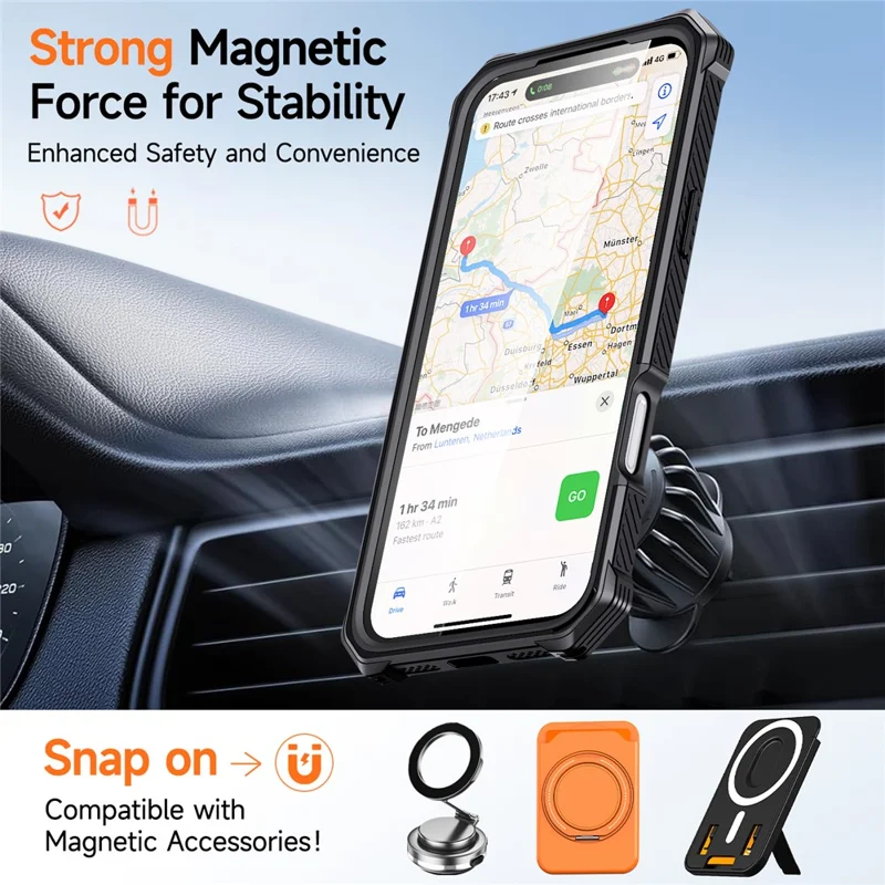 For iPhone 17 Pro Magnetic Case with High Aluminium-silicon Glass Film, TPU + PC Kickstand Phone Cover - Orange