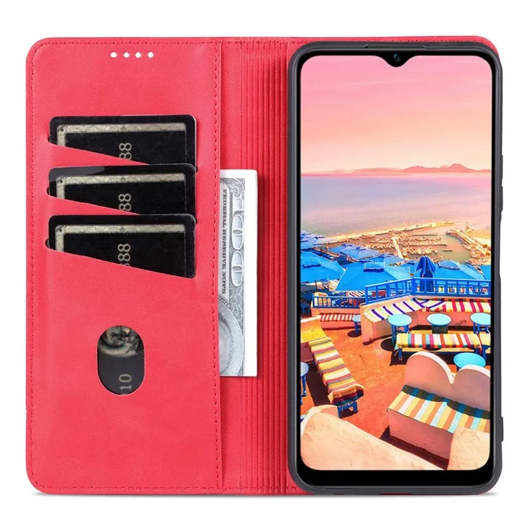 Azns Pour Vivo Y16 4g Texture de Cube à Vache pu Couverture de Support de Portefeuille de Téléphone à Téléphonie Absorbée Auto-absorbée - Rouge