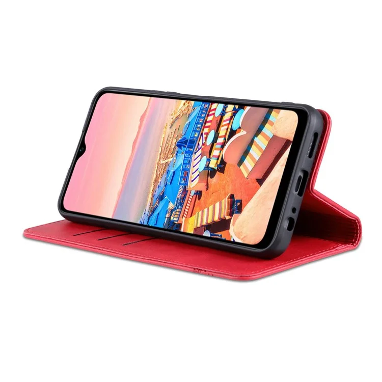 Azns Pour Vivo Y16 4g Texture de Cube à Vache pu Couverture de Support de Portefeuille de Téléphone à Téléphonie Absorbée Auto-absorbée - Rouge