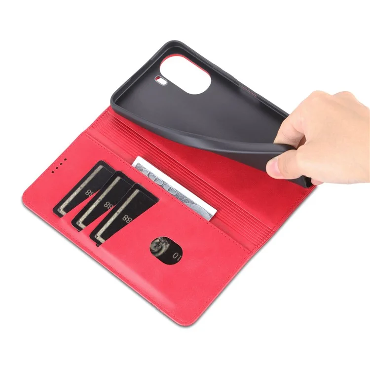 Azns Pour Vivo Y16 4g Texture de Cube à Vache pu Couverture de Support de Portefeuille de Téléphone à Téléphonie Absorbée Auto-absorbée - Rouge
