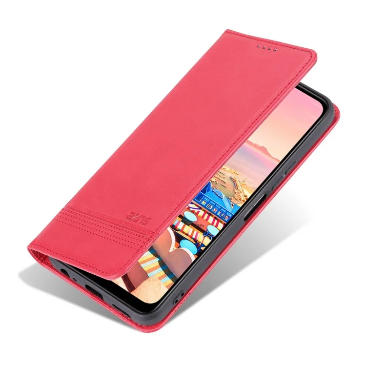 Azns Pour Vivo Y16 4g Texture de Cube à Vache pu Couverture de Support de Portefeuille de Téléphone à Téléphonie Absorbée Auto-absorbée - Rouge