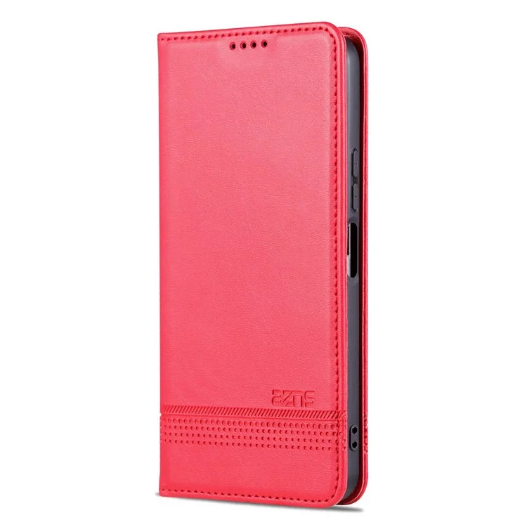 Azns Pour Vivo Y16 4g Texture de Cube à Vache pu Couverture de Support de Portefeuille de Téléphone à Téléphonie Absorbée Auto-absorbée - Rouge