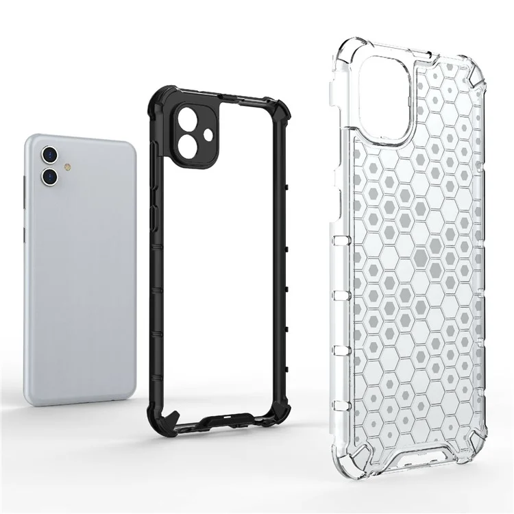 For Samsung Galaxy A04 4G (164.4 x 76.3 x 9.1 mm) TPU + PC Protective Case Honeycomb Texture Drop-proof Back Cover - Grey