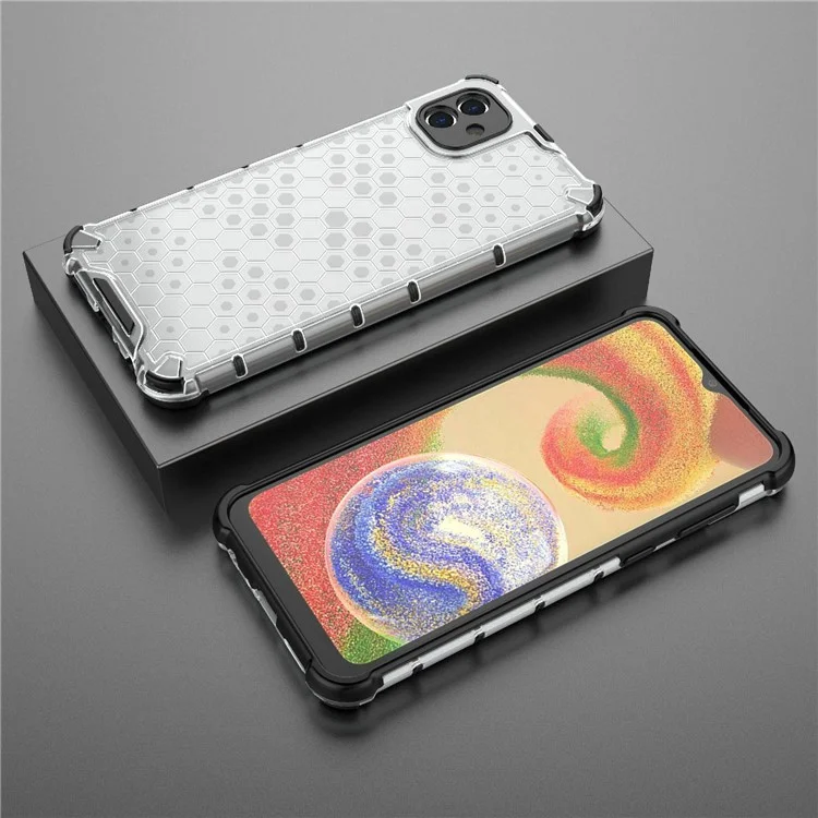 For Samsung Galaxy A04 4G (164.4 x 76.3 x 9.1 mm) TPU + PC Protective Case Honeycomb Texture Drop-proof Back Cover - Grey