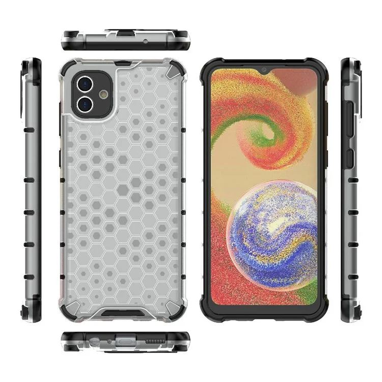 For Samsung Galaxy A04 4G (164.4 x 76.3 x 9.1 mm) TPU + PC Protective Case Honeycomb Texture Drop-proof Back Cover - Grey