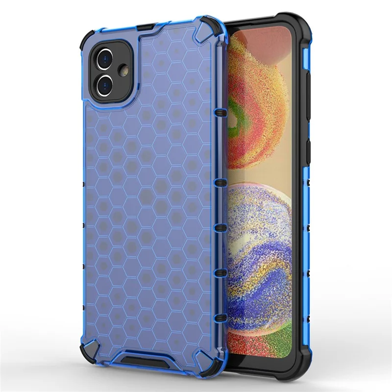 For Samsung Galaxy A04 4G (164.4 x 76.3 x 9.1 mm) TPU + PC Protective Case Honeycomb Texture Drop-proof Back Cover - Blue
