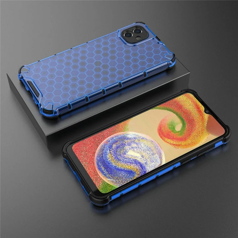 For Samsung Galaxy A04 4G (164.4 x 76.3 x 9.1 mm) TPU + PC Protective Case Honeycomb Texture Drop-proof Back Cover - Blue