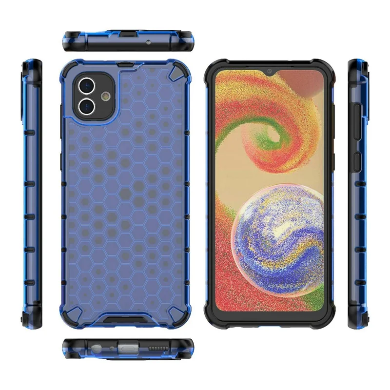 For Samsung Galaxy A04 4G (164.4 x 76.3 x 9.1 mm) TPU + PC Protective Case Honeycomb Texture Drop-proof Back Cover - Blue