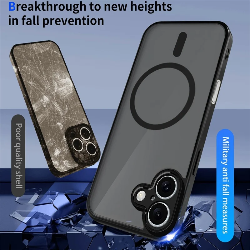 Магнитный чехол для iPhone 16 с матовым текстурированным покрытием, полупрозрачный, из поликарбоната и ТПУ, с защитой от падений