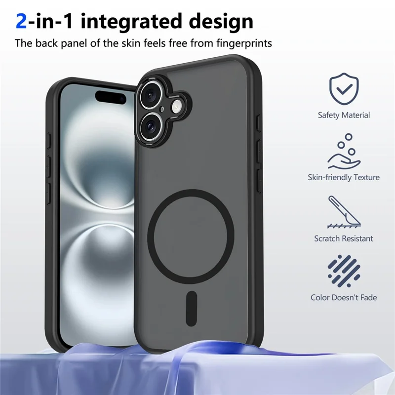 Магнитный чехол для iPhone 16 с матовым текстурированным покрытием, полупрозрачный, из поликарбоната и ТПУ, с защитой от падений