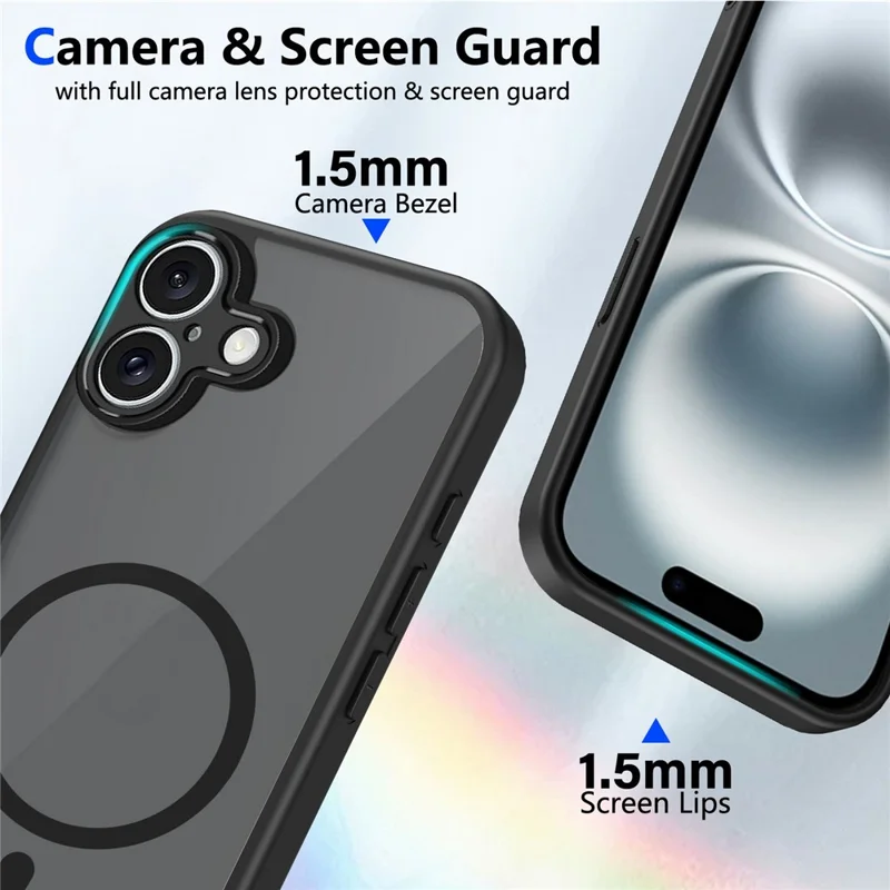 Магнитный чехол для iPhone 16 с матовым текстурированным покрытием, полупрозрачный, из поликарбоната и ТПУ, с защитой от падений