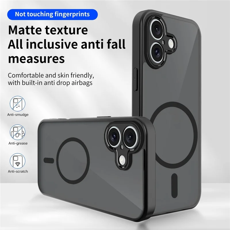 Магнитный чехол для iPhone 16 с матовым текстурированным покрытием, полупрозрачный, из поликарбоната и ТПУ, с защитой от падений