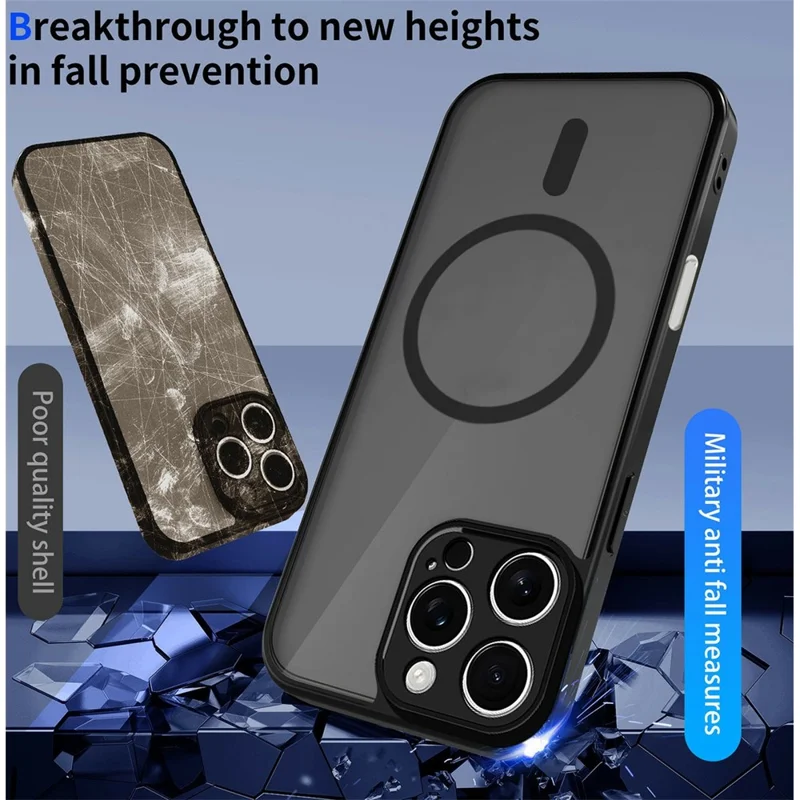 For iPhone 16 Pro Max Magnetic Case Skin Touch Matte Translucent PC + TPU Anti-Drop Phone Cover