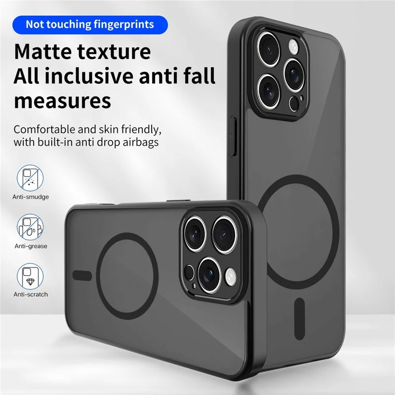 For iPhone 16 Pro Max Magnetic Case Skin Touch Matte Translucent PC + TPU Anti-Drop Phone Cover