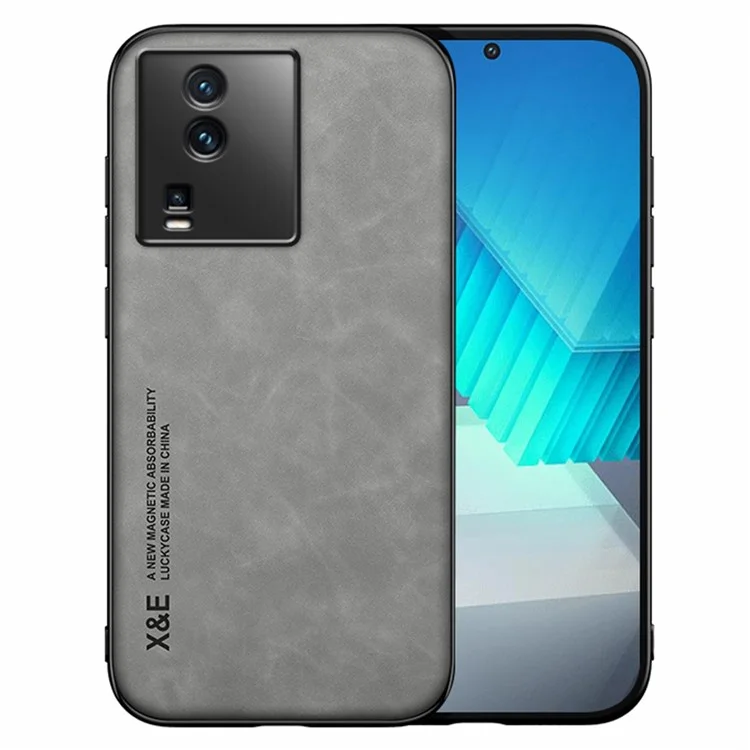 X&E Anti-fall Phone Cover For vivo iQOO Neo7 5G Custodia per telefono magnetica e anti-caduta, con rivestimento in pelle - Grigio