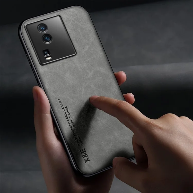 X&E Anti-fall Phone Cover For vivo iQOO Neo7 5G Custodia per telefono magnetica e anti-caduta, con rivestimento in pelle - Grigio