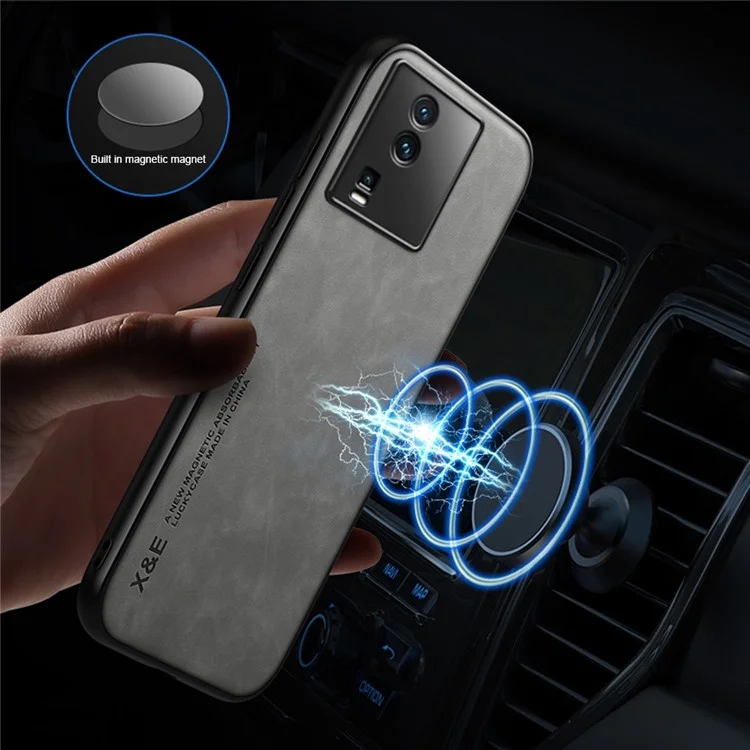 X&E Anti-fall Phone Cover For vivo iQOO Neo7 5G Custodia per telefono magnetica e anti-caduta, con rivestimento in pelle - Grigio