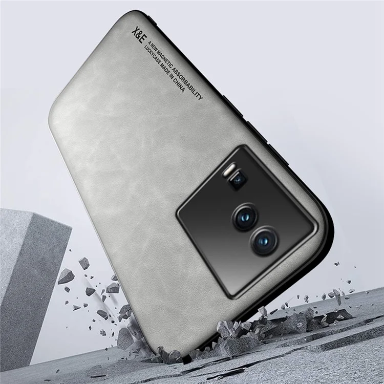 X&E Anti-fall Phone Cover For vivo iQOO Neo7 5G Custodia per telefono magnetica e anti-caduta, con rivestimento in pelle - Grigio