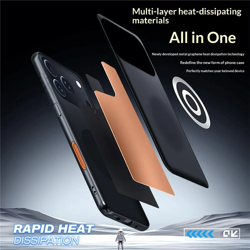 For iPhone 17 Pro Max Case Graphene + Brass Heat Dissipation Silicone PC Phone Cover Support Magnetic Car Mount
