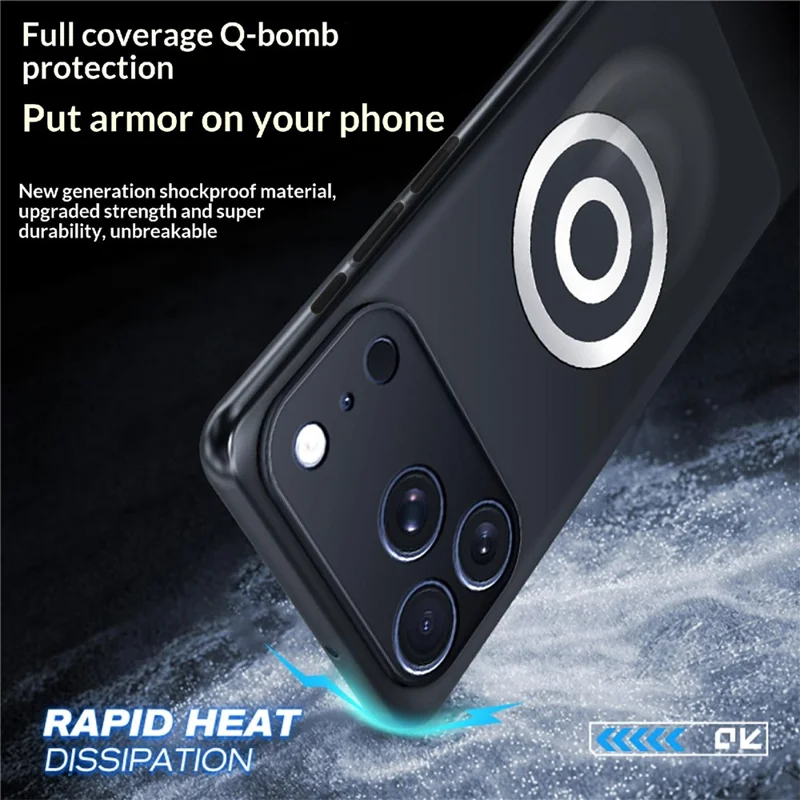 For iPhone 17 Pro Max Case Graphene + Brass Heat Dissipation Silicone PC Phone Cover Support Magnetic Car Mount