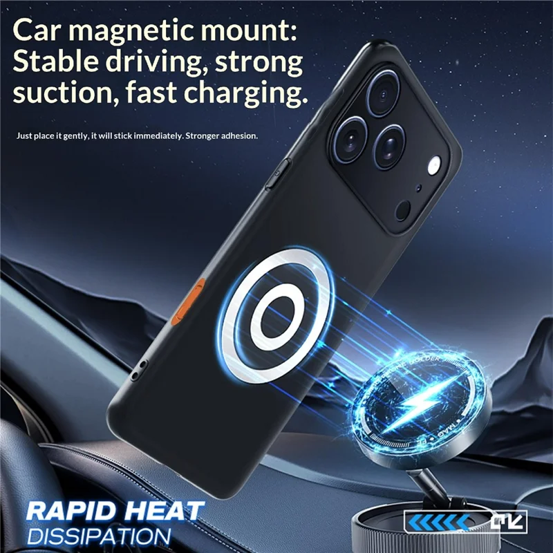 For iPhone 17 Pro Max Case Graphene + Brass Heat Dissipation Silicone PC Phone Cover Support Magnetic Car Mount