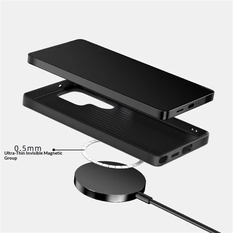 ABEEL For Samsung Galaxy S25 Edge Magnetic Case Carbon Fiber Texture TPU PC PU Phone Back Cover - Black