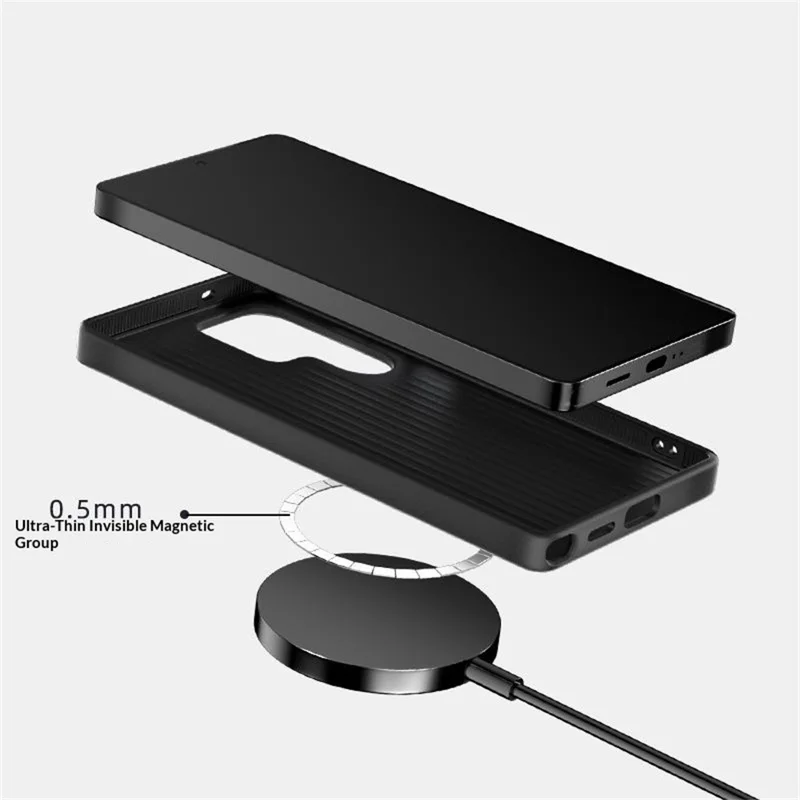 ABEEL For Samsung Galaxy S25 FE Magnetic Case Carbon Fiber Texture TPU PC PU Phone Back Cover - Black  /  Blue