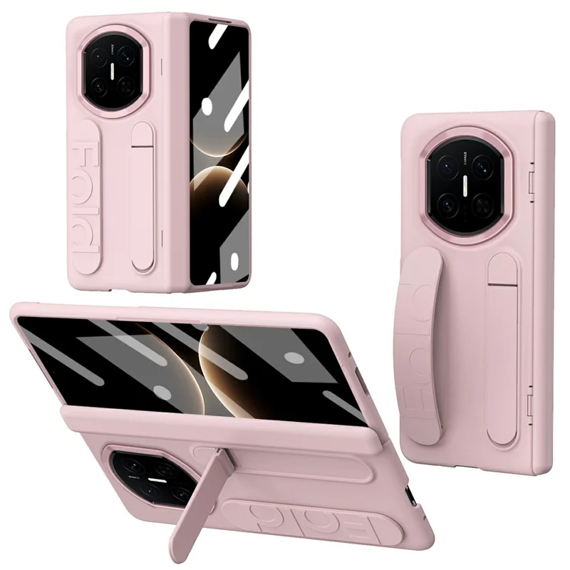 For Huawei Mate X7 Case Kickstand Wristband PC Phone Cover with Tempered Glass Film - Pink