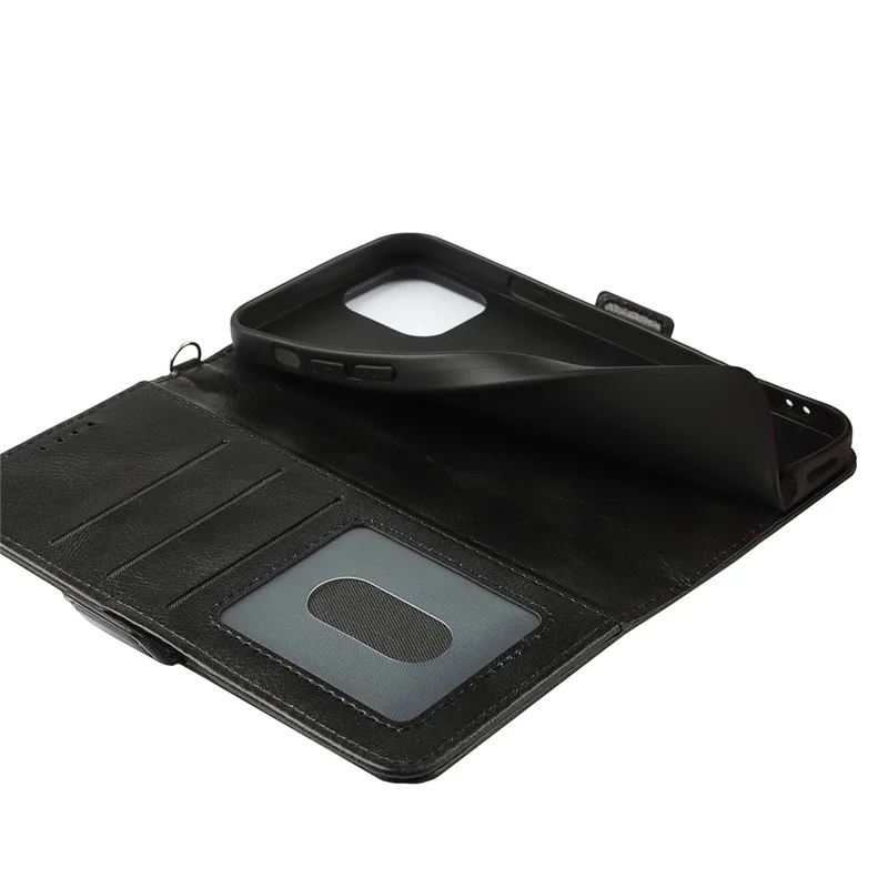 For iPhone 14 Shockproof Flip Leather Phone Case Retro Wallet Stand Magnetic Clasp Phone Cover with Strap - Black