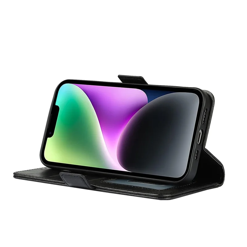 For iPhone 14 Shockproof Flip Leather Phone Case Retro Wallet Stand Magnetic Clasp Phone Cover with Strap - Black