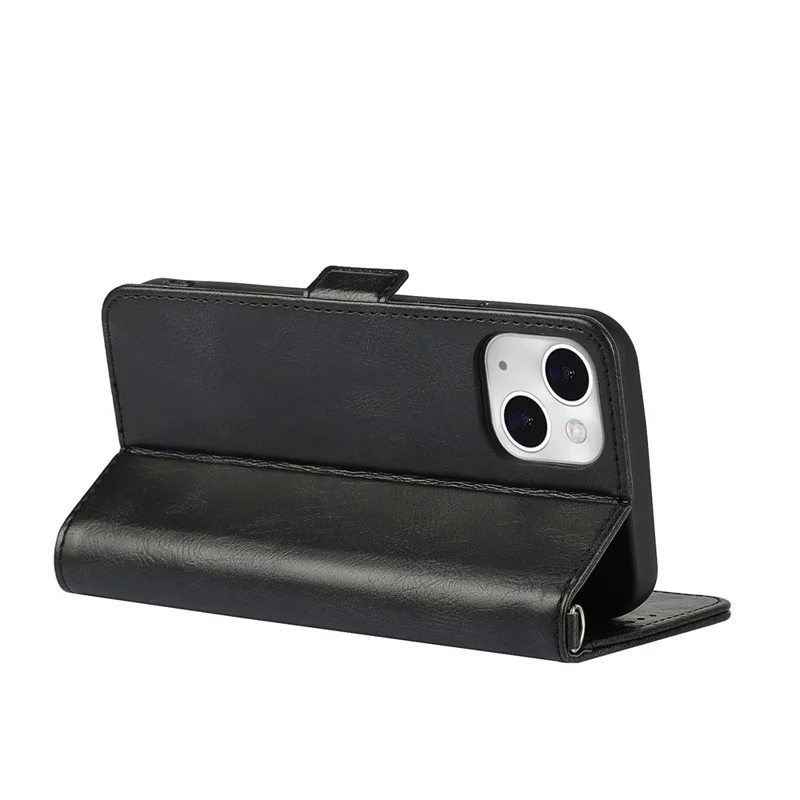 For iPhone 14 Shockproof Flip Leather Phone Case Retro Wallet Stand Magnetic Clasp Phone Cover with Strap - Black