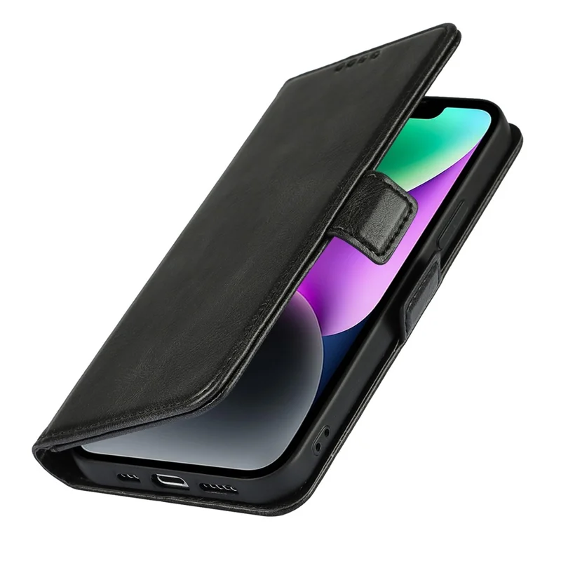 For iPhone 14 Shockproof Flip Leather Phone Case Retro Wallet Stand Magnetic Clasp Phone Cover with Strap - Black