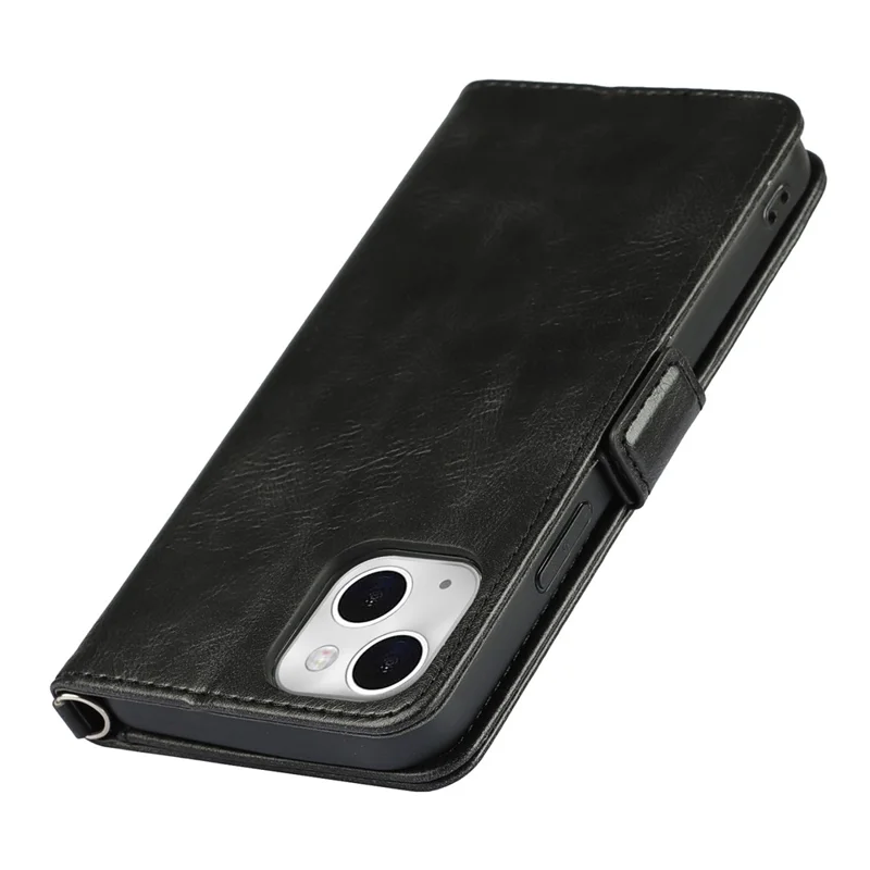 For iPhone 14 Shockproof Flip Leather Phone Case Retro Wallet Stand Magnetic Clasp Phone Cover with Strap - Black