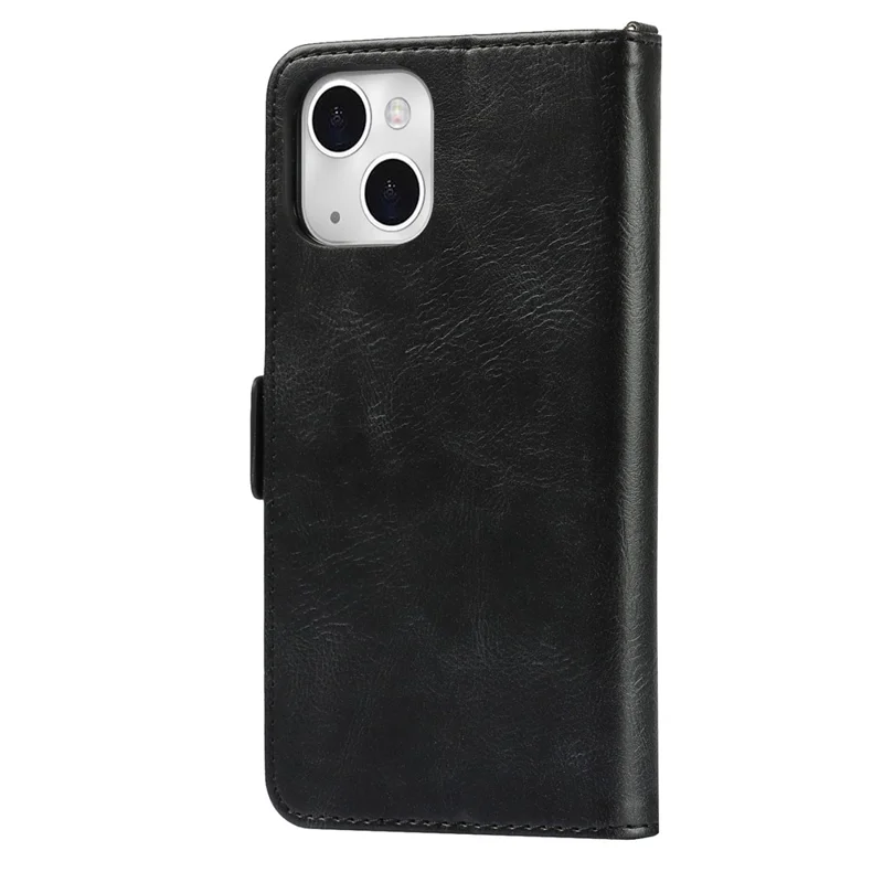 For iPhone 14 Shockproof Flip Leather Phone Case Retro Wallet Stand Magnetic Clasp Phone Cover with Strap - Black