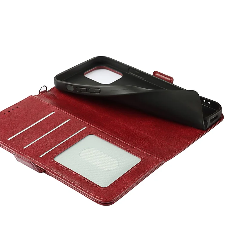 For iPhone 14 Shockproof Flip Leather Phone Case Retro Wallet Stand Magnetic Clasp Phone Cover with Strap - Red