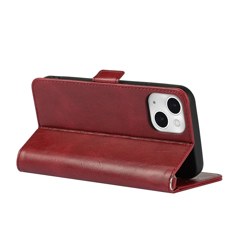 For iPhone 14 Shockproof Flip Leather Phone Case Retro Wallet Stand Magnetic Clasp Phone Cover with Strap - Red