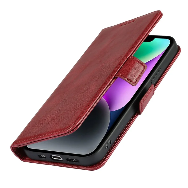 For iPhone 14 Shockproof Flip Leather Phone Case Retro Wallet Stand Magnetic Clasp Phone Cover with Strap - Red