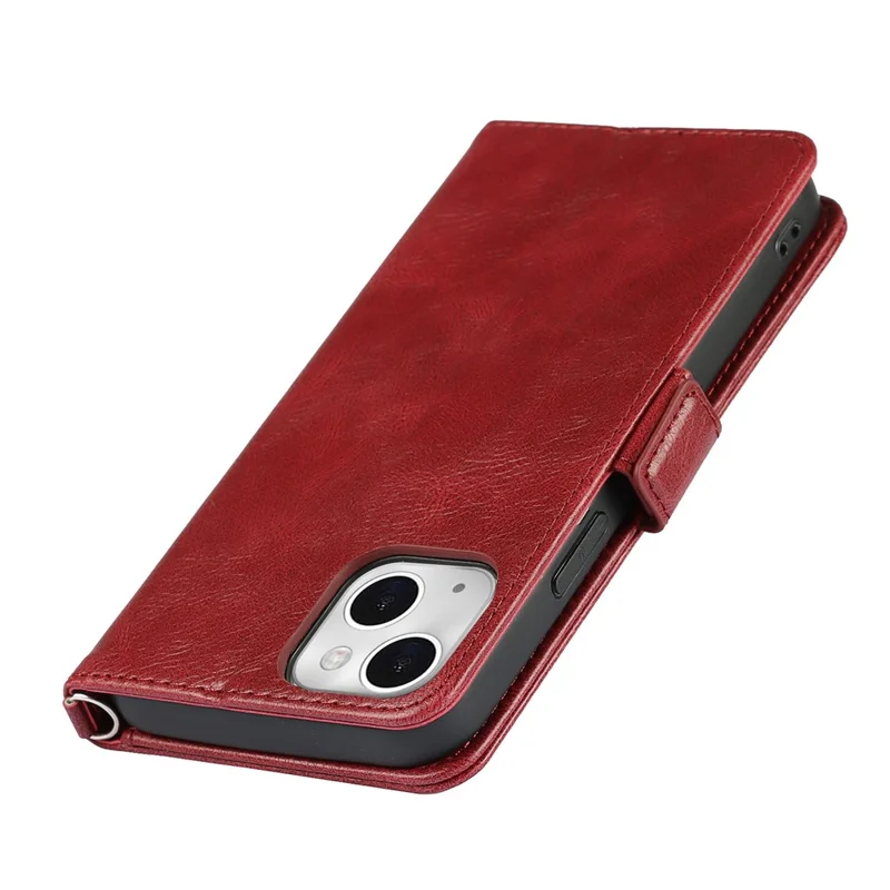 For iPhone 14 Shockproof Flip Leather Phone Case Retro Wallet Stand Magnetic Clasp Phone Cover with Strap - Red