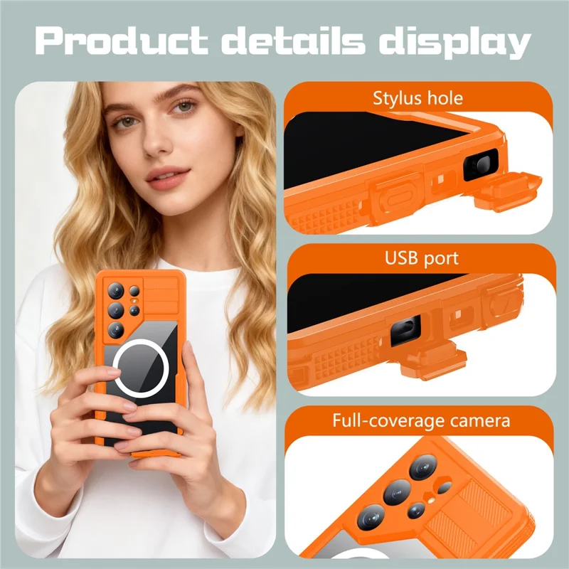 REDPEPPER For Samsung Galaxy S26 Ultra IP68 Waterproof Case Clear Magnetic Phone Cover - Orange