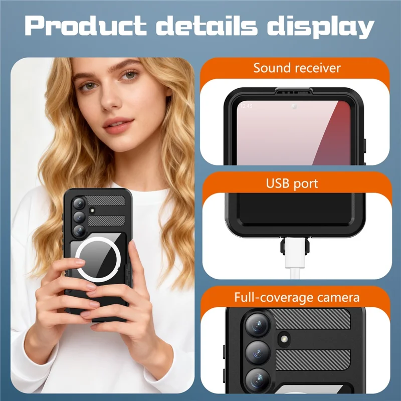 REDPEPPER pour Samsung Galaxy S26 étui étanche IP68, coque magnétique transparente - Noir