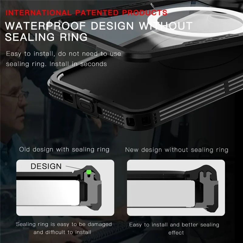 REDPEPPER pour Samsung Galaxy S26 étui étanche IP68, coque magnétique transparente - Noir