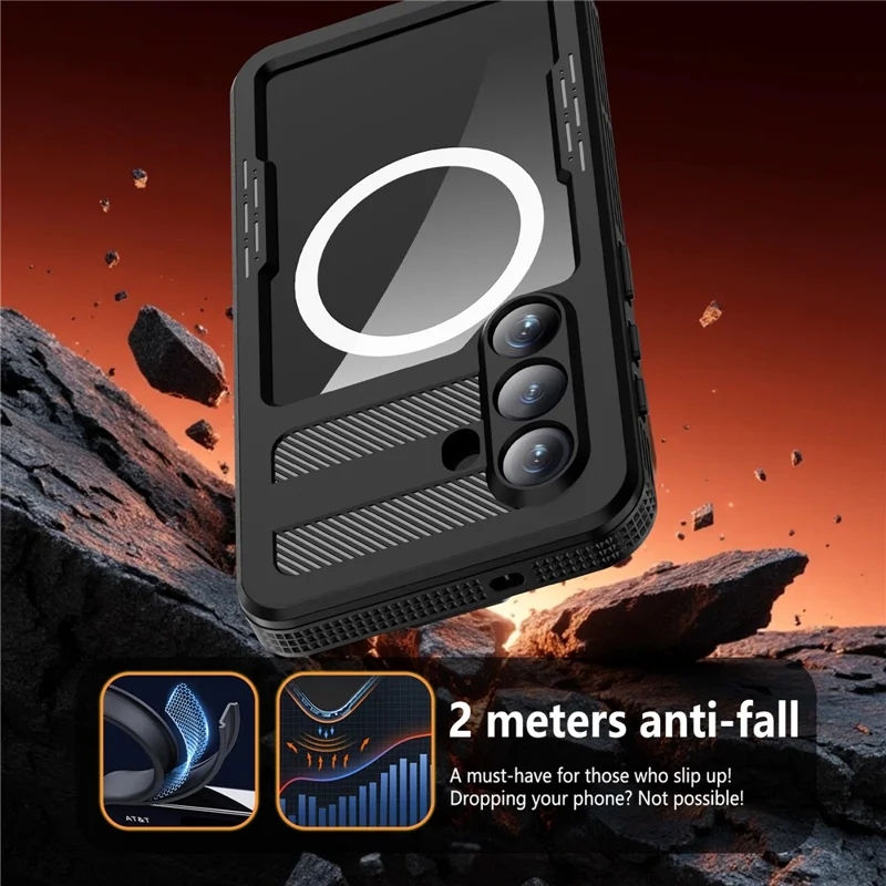 REDPEPPER pour Samsung Galaxy S26 étui étanche IP68, coque magnétique transparente - Noir