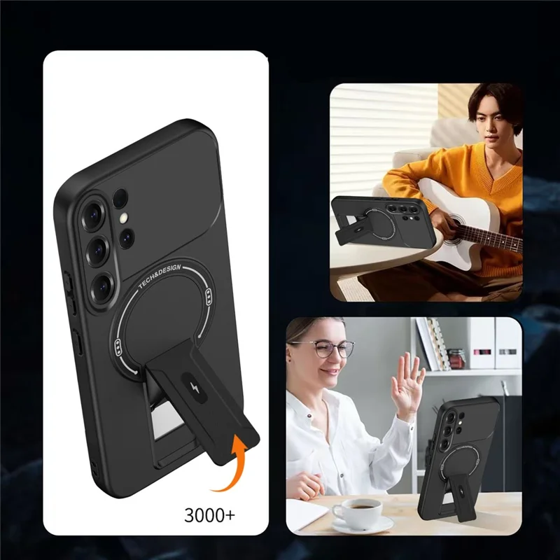 For Samsung Galaxy S26 Ultra Case Skin Touch Kickstand PC + TPU Phone Cover Support Magnetic Car Mount - Black