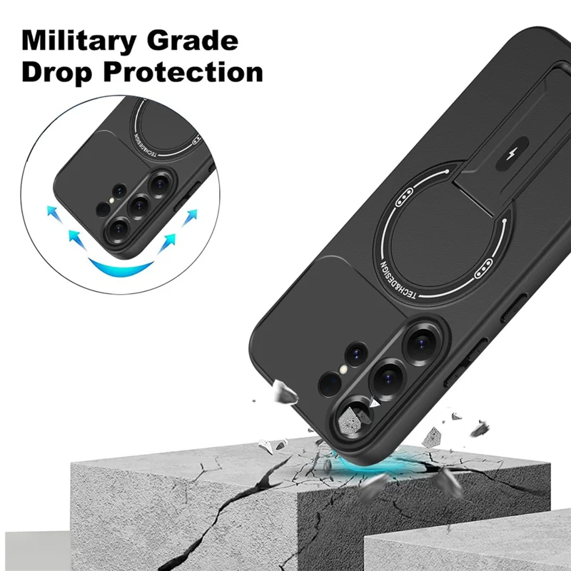 For Samsung Galaxy S26 Ultra Case Skin Touch Kickstand PC + TPU Phone Cover Support Magnetic Car Mount - Black