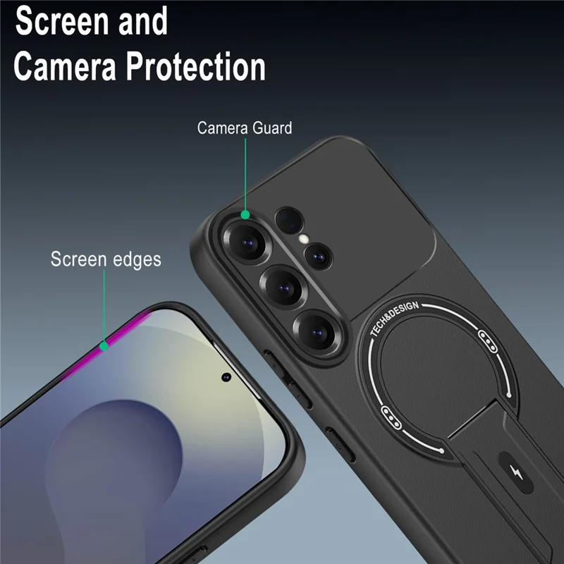 For Samsung Galaxy S26 Ultra Case Skin Touch Kickstand PC + TPU Phone Cover Support Magnetic Car Mount - Black